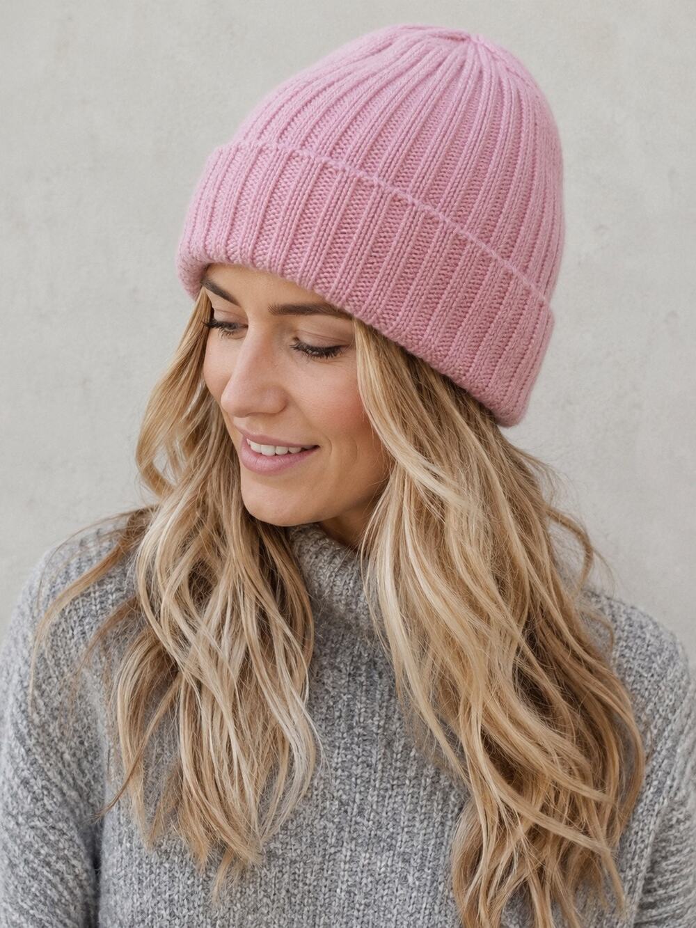 Lands’ End Knit Beanie Hat Pink Cuffed NWT M/L Acrylic